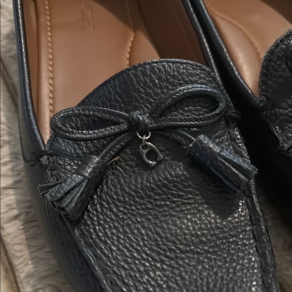Coach Black Leather Loafers with Bow Detail - Picture 1 of 8